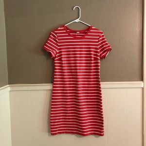 Old Navy coral white stripe t shirt dress size M